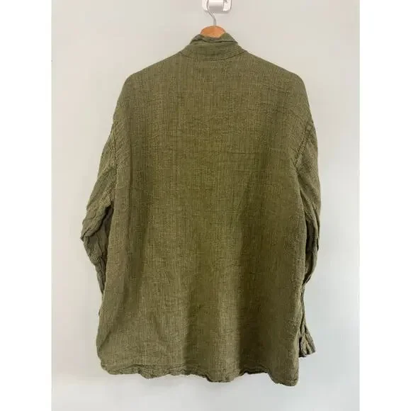 Flax by Jeanne Engelhart Women's large long sleeve green 100% linen snap shirt - Picture 6 of 6